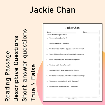 Jackie Chan | Reading Comprehension Passage Printable Activity