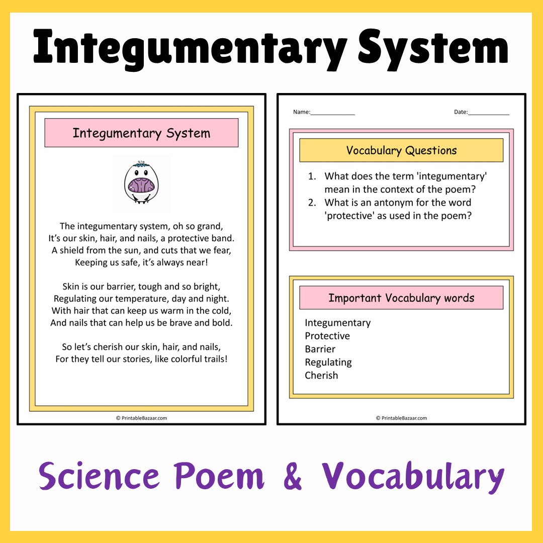 Integumentary System | Science Poem Reading Comprehension Activity