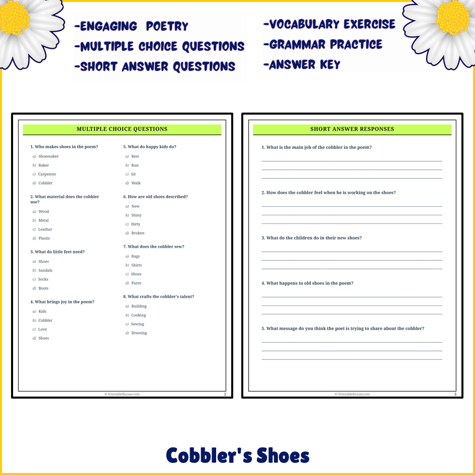 Cobbler's Shoes | Poem Grammar Worksheet Printable Activity