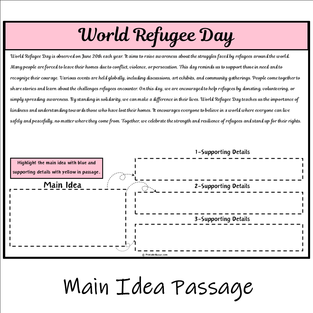 World Refugee Day | Main Idea and Supporting Details Reading Passage and Questions