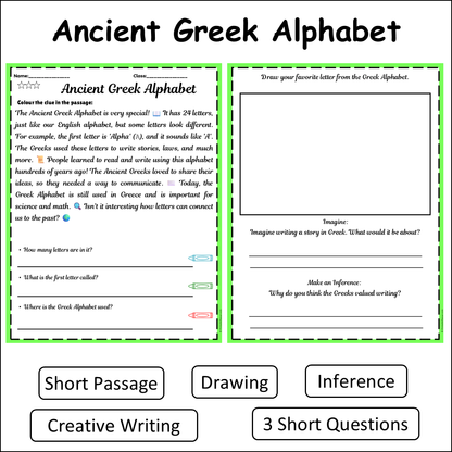 Ancient Greek Alphabet | Short Reading Comprehension Creative Worksheet