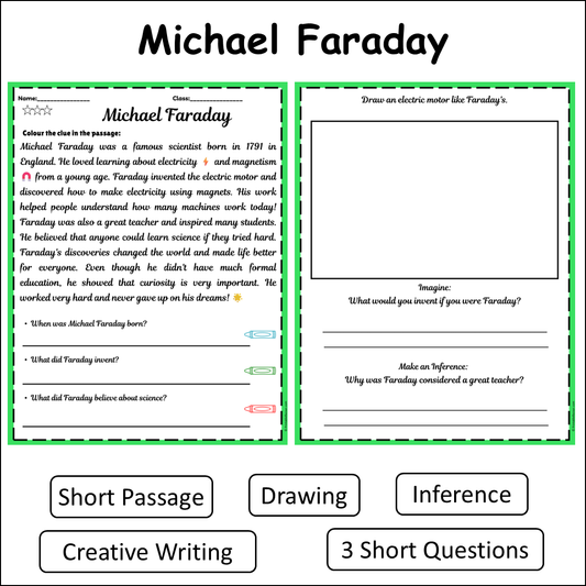 Michael Faraday | Short Reading Comprehension Creative Worksheet