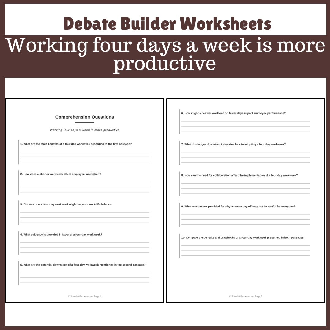 Working four days a week is more productive | Favour and Against Worksheet Printable Activity