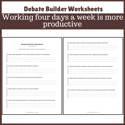 Working four days a week is more productive | Favour and Against Worksheet Printable Activity