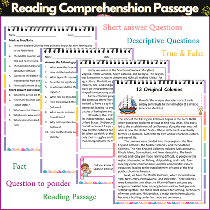 13 Original Colonies | Reading Comprehension Passage and Questions