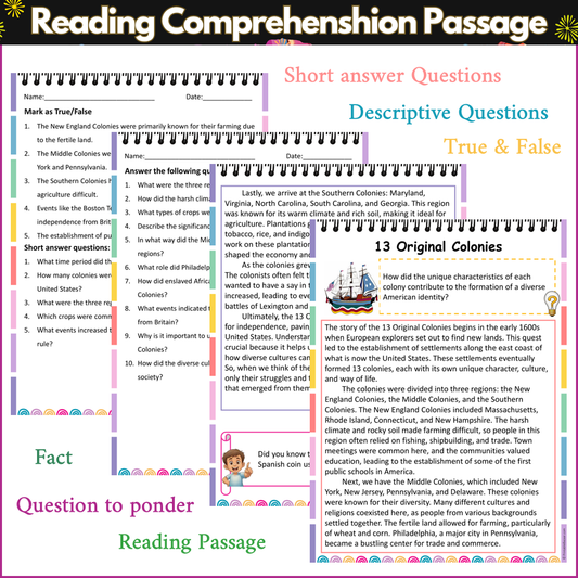 13 Original Colonies | Reading Comprehension Passage and Questions