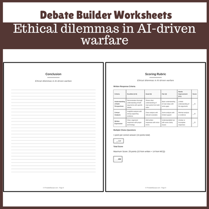 Ethical dilemmas in AI-driven warfare | Favour and Against Worksheet Printable Activity
