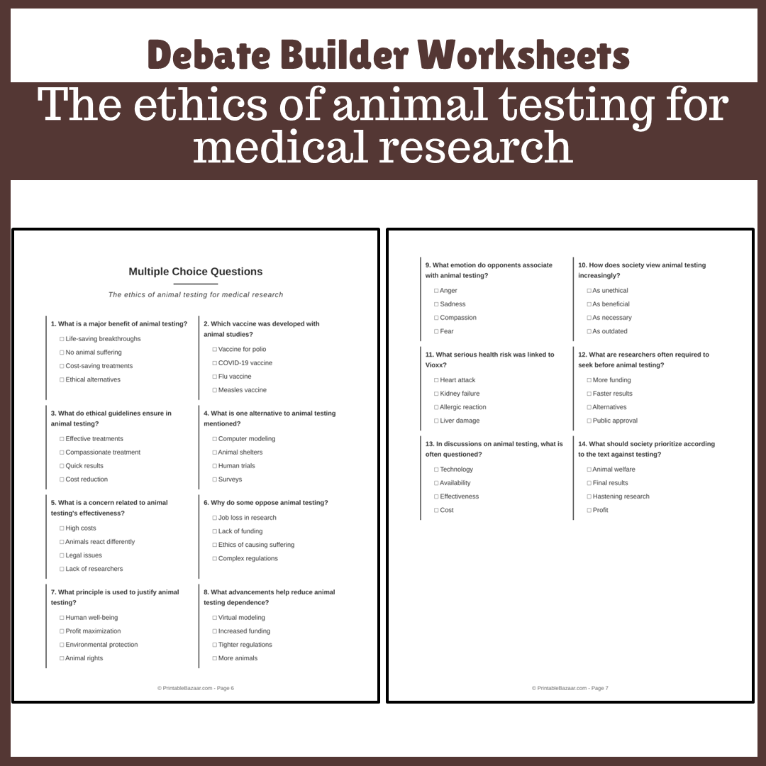 The ethics of animal testing for medical research | Favour and Against Worksheet Printable Activity