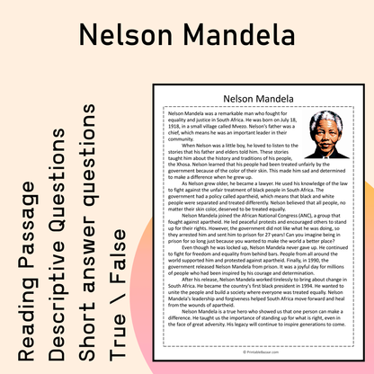 Nelson Mandela | Reading Comprehension Passage Printable Activity