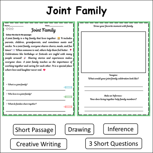 Joint Family | Short Reading Comprehension Creative Worksheet