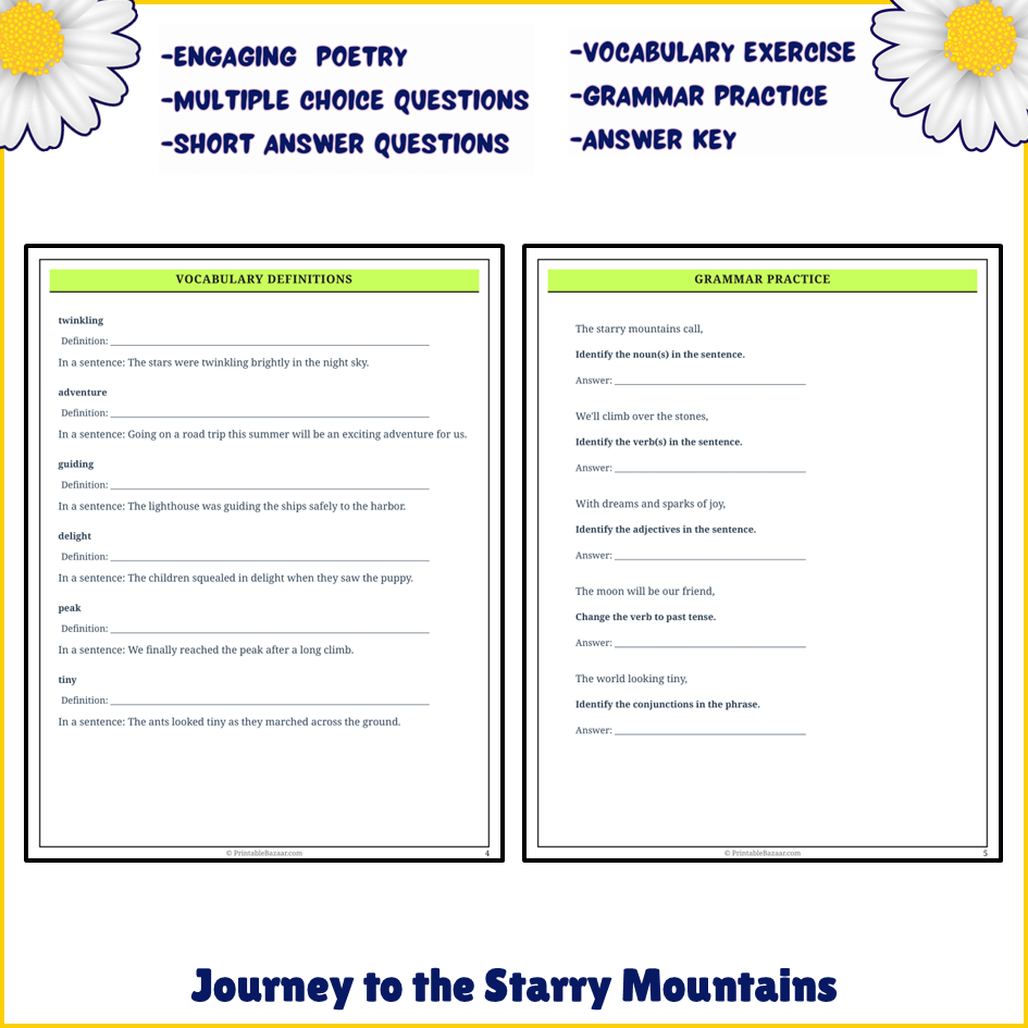 Journey to the Starry Mountains | Poem Grammar Worksheet Printable Activity