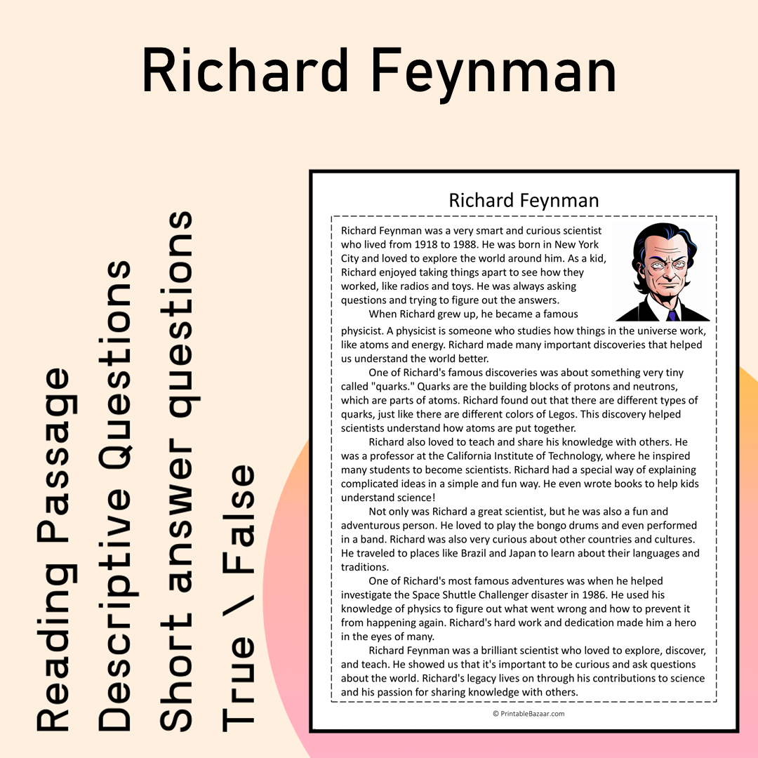 Richard Feynman | Reading Comprehension Passage Printable Activity