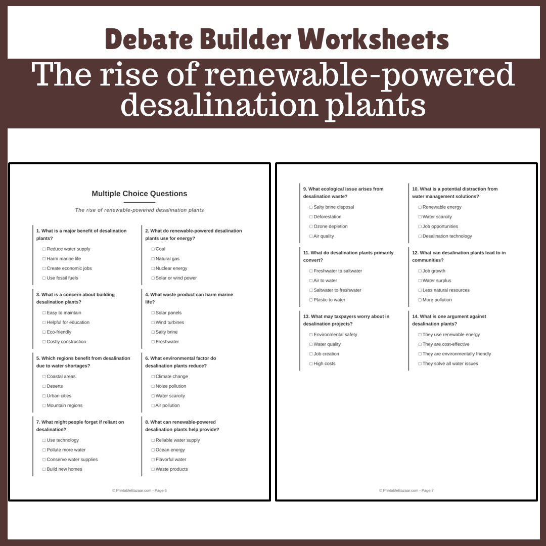 The rise of renewable-powered desalination plants | Favour and Against Worksheet Printable Activity