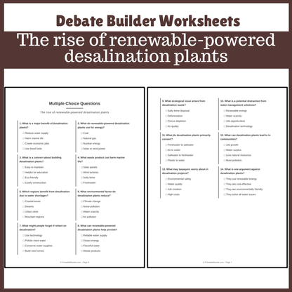 The rise of renewable-powered desalination plants | Favour and Against Worksheet Printable Activity