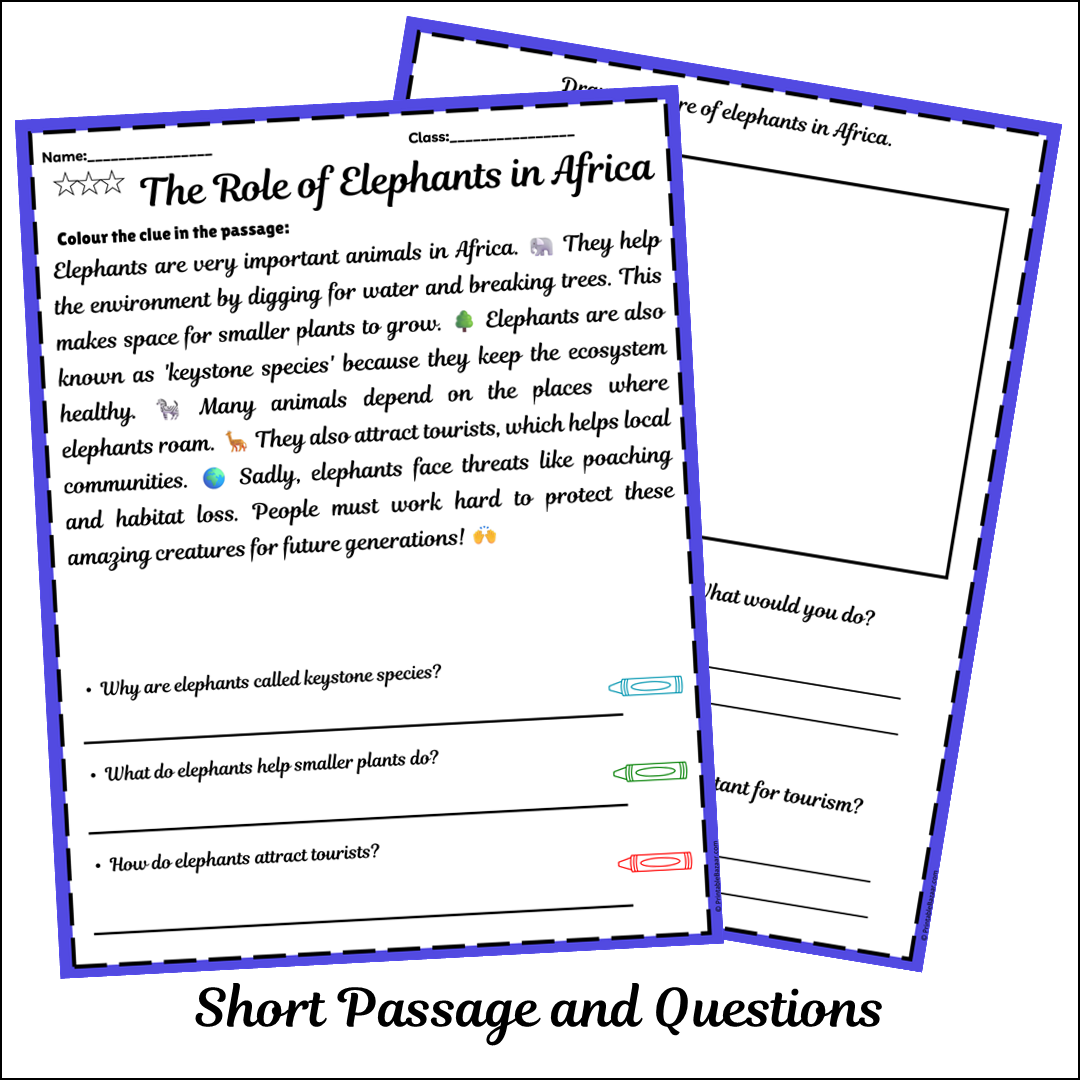 The Role of Elephants in Africa | Short Reading Comprehension Creative Worksheet