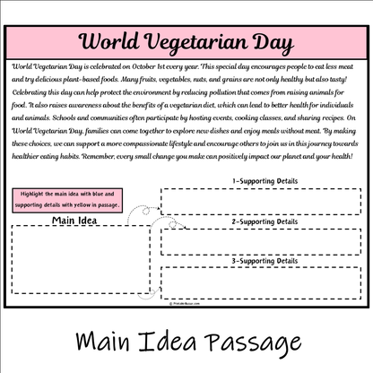 World Vegetarian Day | Main Idea and Supporting Details Reading Passage and Questions