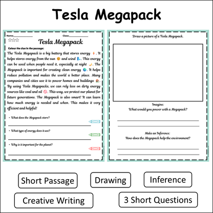 Tesla Megapack | Short Reading Comprehension Creative Worksheet