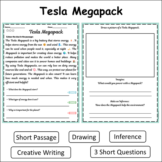 Tesla Megapack | Short Reading Comprehension Creative Worksheet