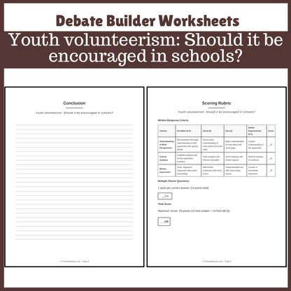 Youth volunteerism: Should it be encouraged in schools? | Favour and Against Worksheet Printable Activity