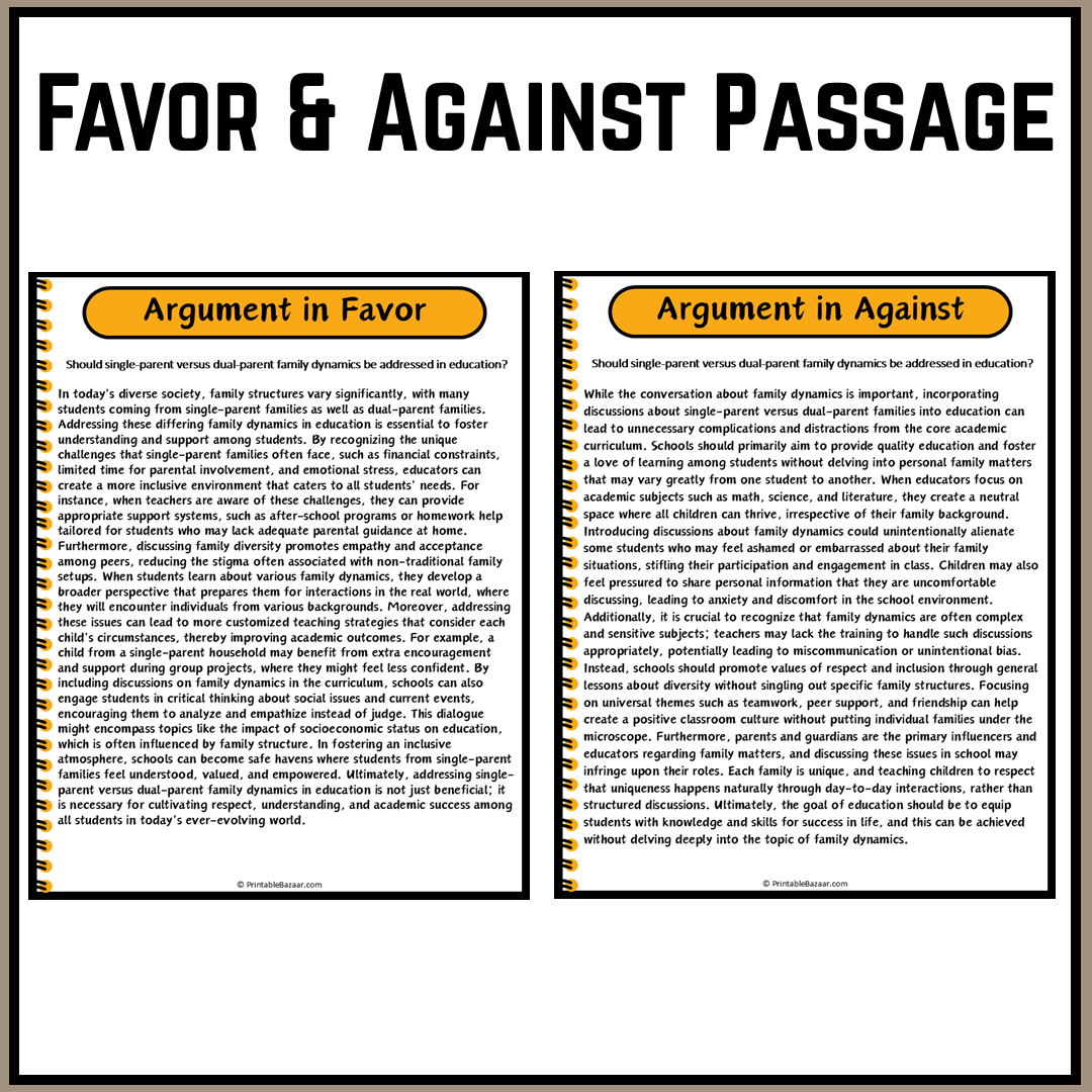 Should single-parent versus dual-parent family dynamics be addressed in education? | Debate Case Study Worksheet