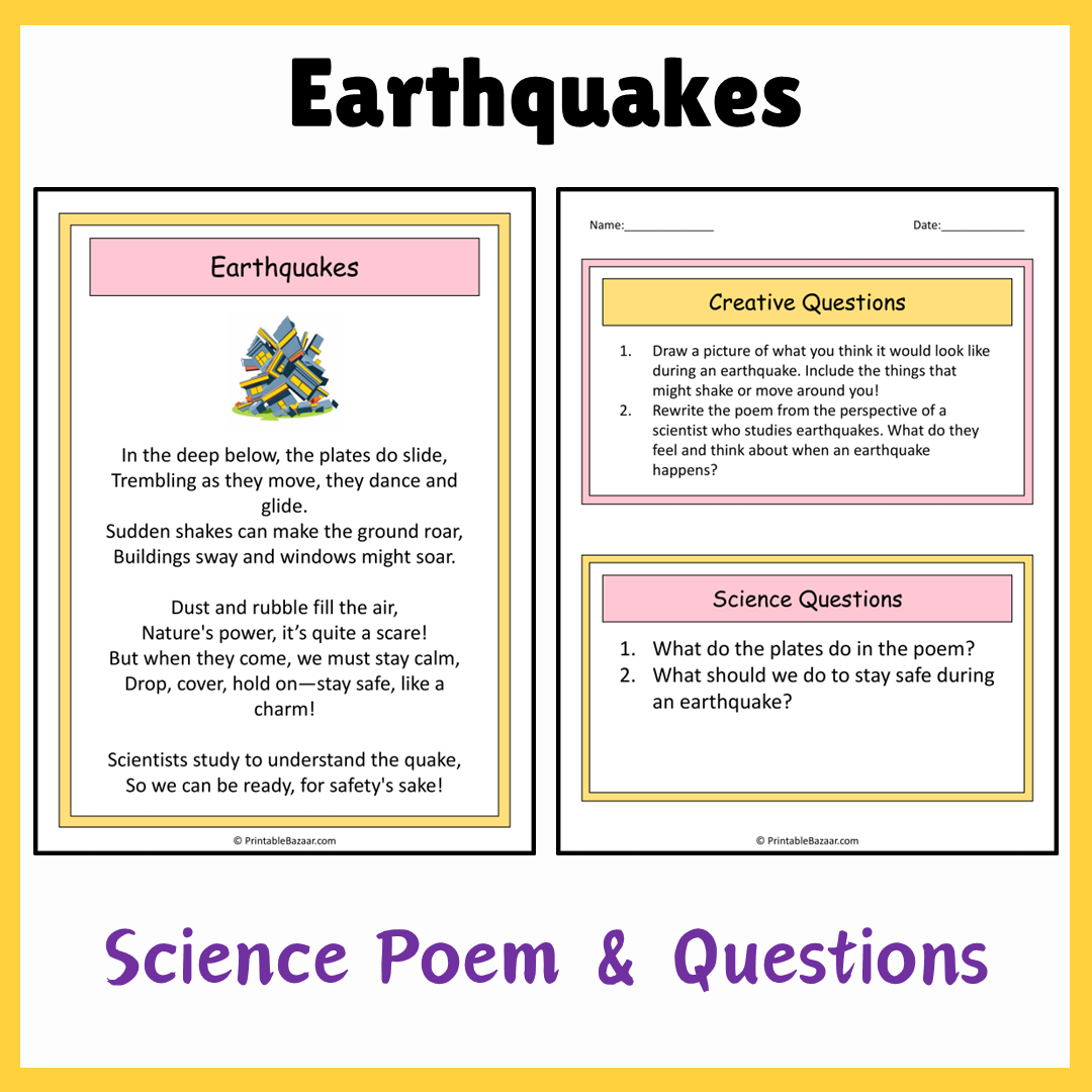 Earthquakes | Science Poem Reading Comprehension Activity