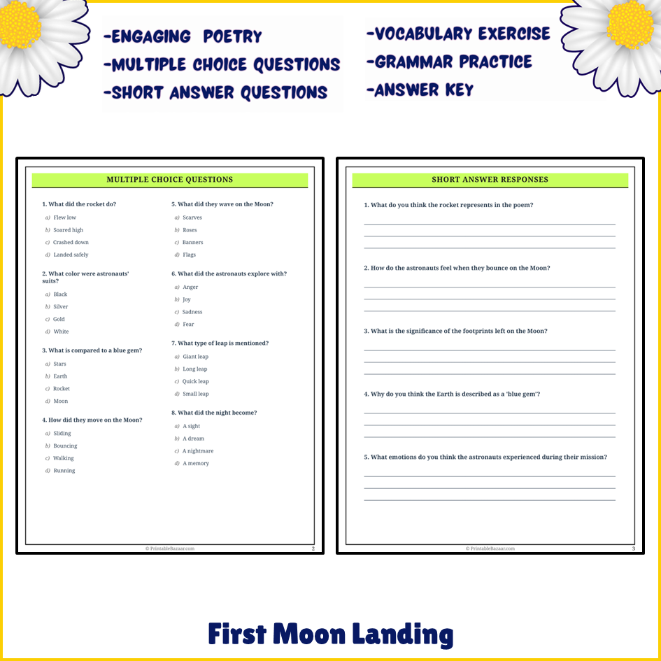 First Moon Landing | Poem Grammar Worksheet Printable Activity