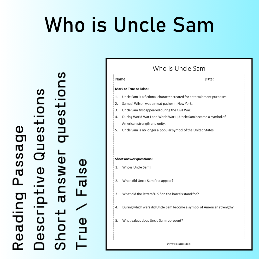 Who is Uncle Sam | Reading Comprehension Passage Printable Worksheet