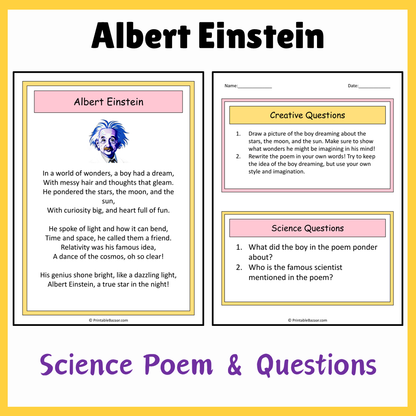 Albert Einstein | Science Poem Reading Comprehension Activity