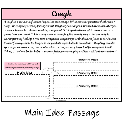 Cough | Main Idea and Supporting Details Reading Passage and Questions