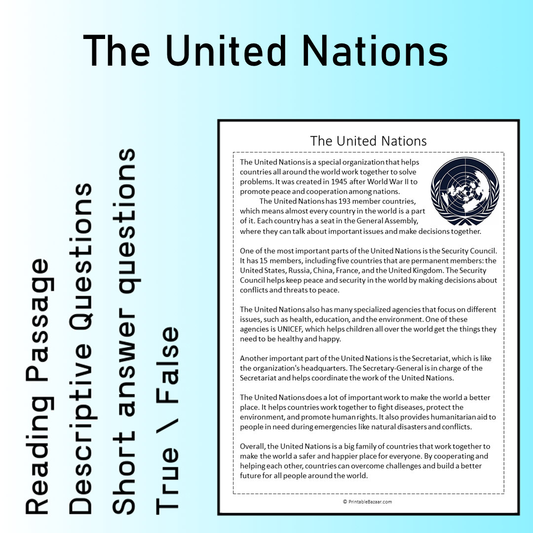 The United Nations | Reading Comprehension Passage Printable Worksheet