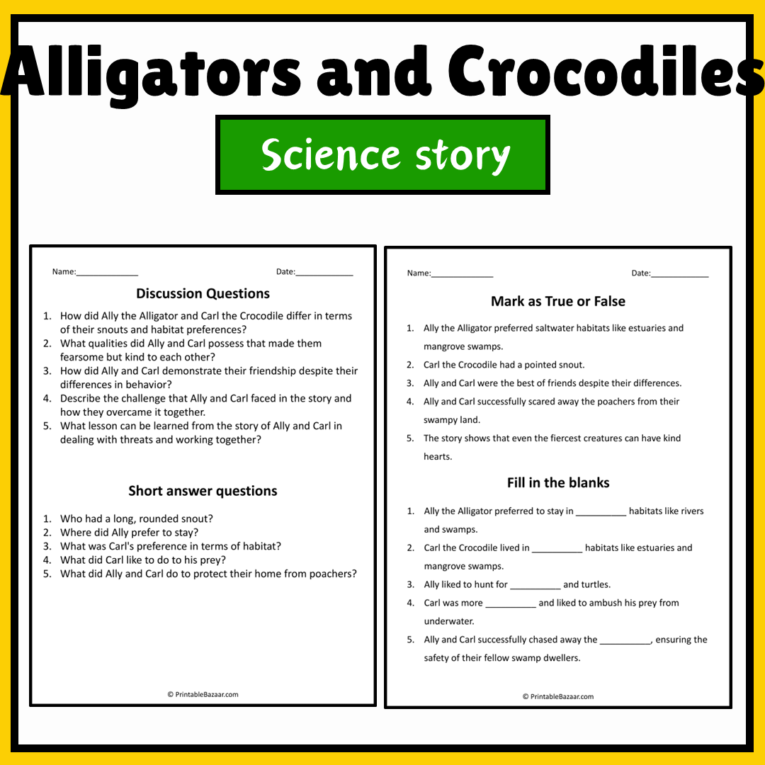 Alligators and Crocodiles | Science Story Reading Comprehension Activity
