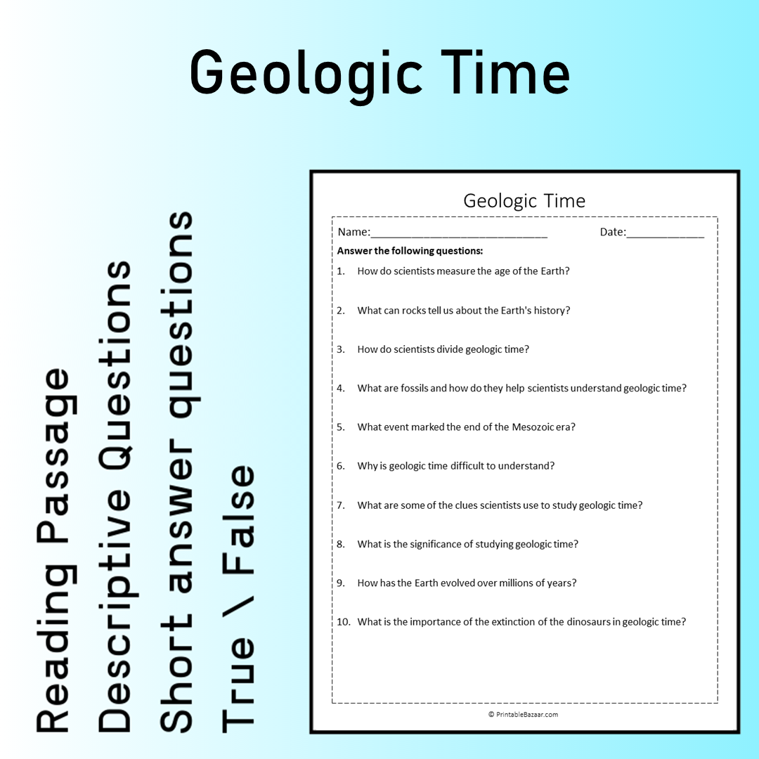 Geologic Time | Reading Comprehension Passage Printable Worksheet