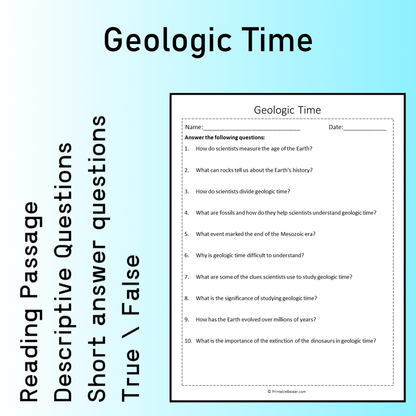 Geologic Time | Reading Comprehension Passage Printable Worksheet