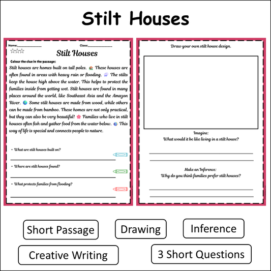 Stilt Houses | Short Reading Comprehension Creative Worksheet