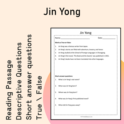 Jin Yong | Reading Comprehension Passage Printable Activity