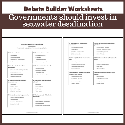 Governments should invest in seawater desalination | Favour and Against Worksheet Printable Activity