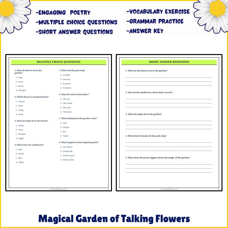 Magical Garden of Talking Flowers | Poem Grammar Worksheet Printable Activity