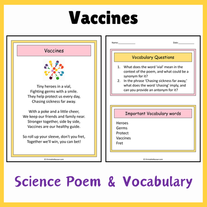 Vaccines | Science Poem Reading Comprehension Activity