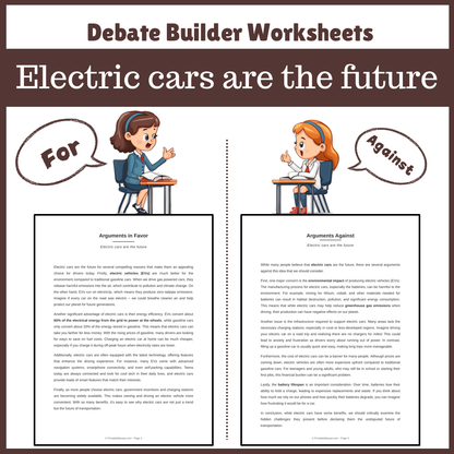 Electric cars are the future | Favour and Against Worksheet Printable Activity