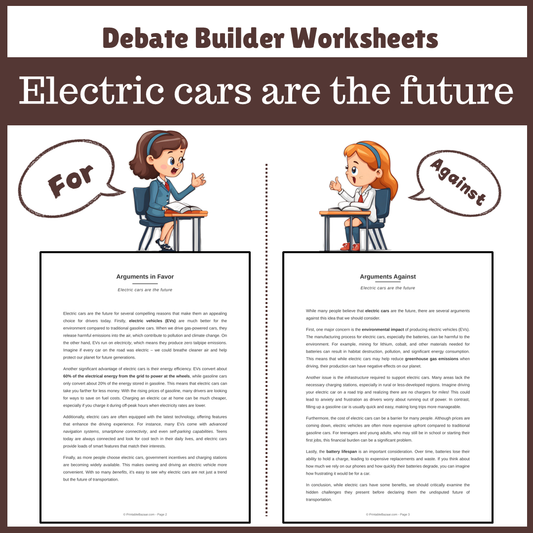 Electric cars are the future | Favour and Against Worksheet Printable Activity