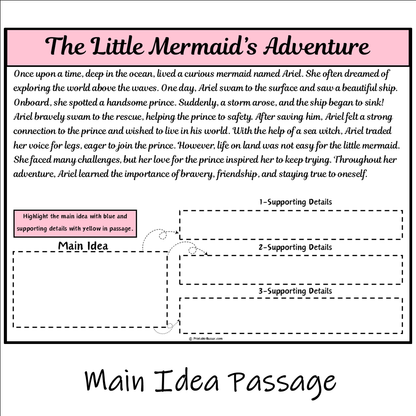 The Little Mermaid’s Adventure | Main Idea and Supporting Details Reading Passage and Questions