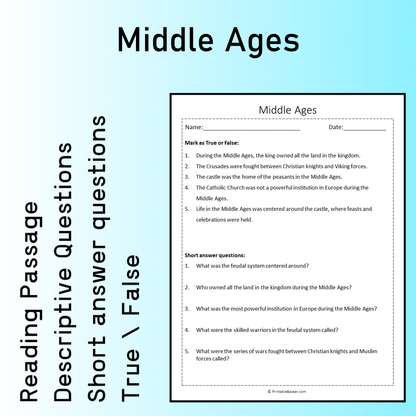 Middle Ages | Reading Comprehension Passage Printable Worksheet