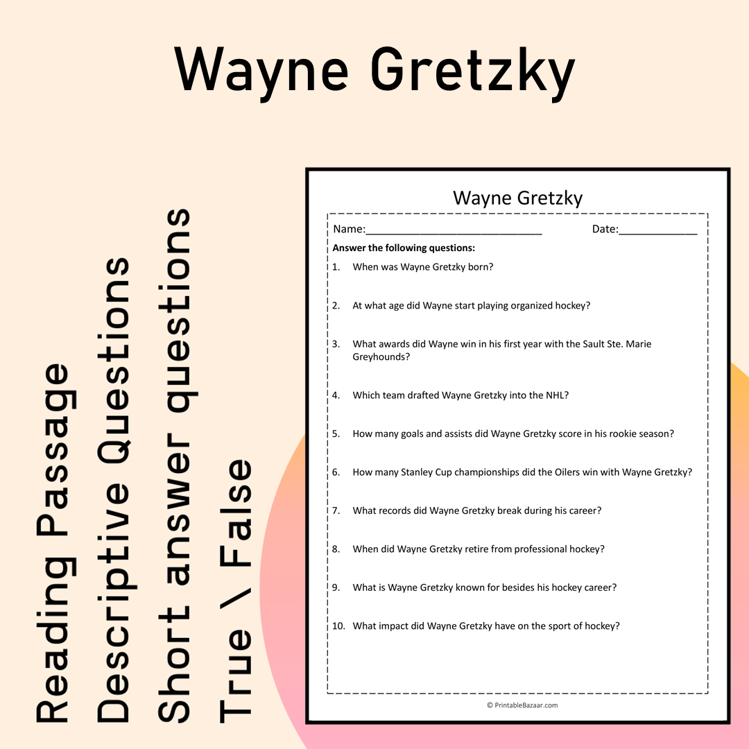 Wayne Gretzky | Reading Comprehension Passage Printable Activity