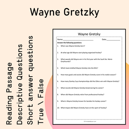 Wayne Gretzky | Reading Comprehension Passage Printable Activity