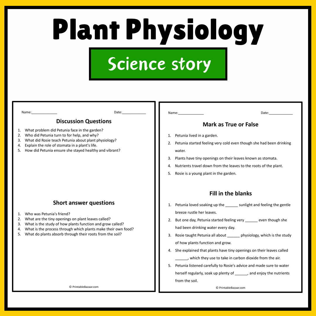 Plant Physiology | Science Story Reading Comprehension Activity