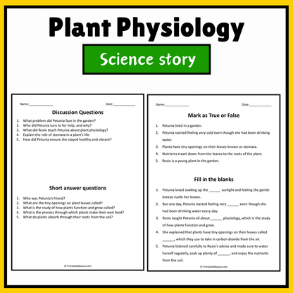 Plant Physiology | Science Story Reading Comprehension Activity
