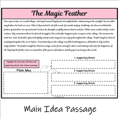 The Magic Feather | Main Idea and Supporting Details Reading Passage and Questions