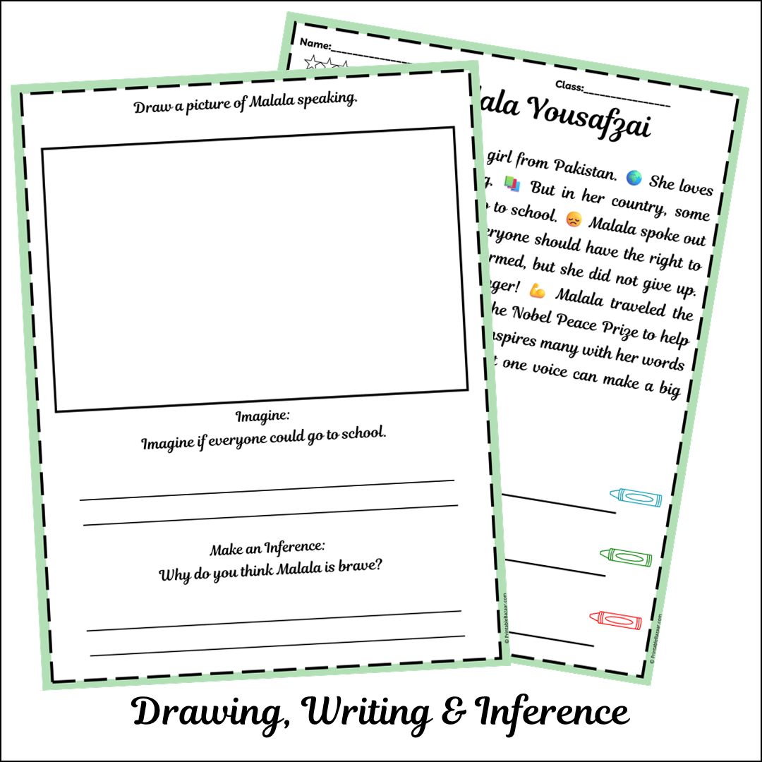 Malala Yousafzai | Short Reading Comprehension Creative Worksheet