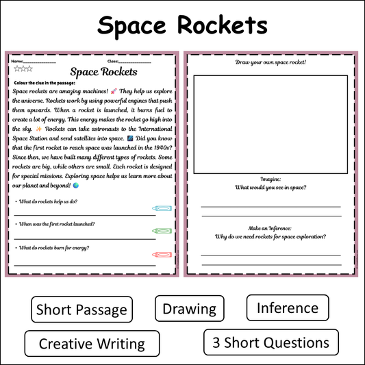 Space Rockets | Short Reading Comprehension Creative Worksheet