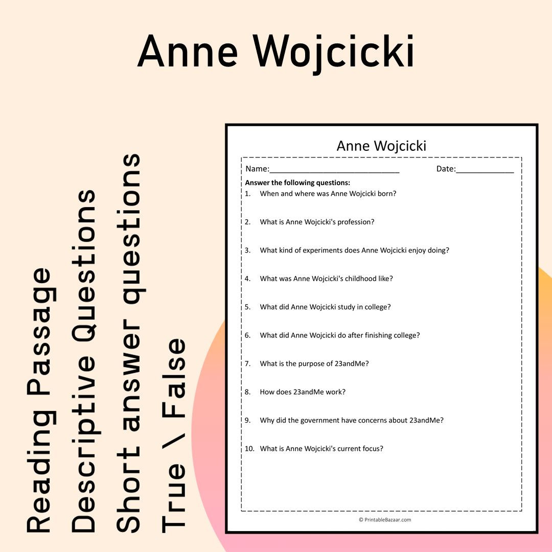 Anne Wojcicki | Reading Comprehension Passage Printable Activity